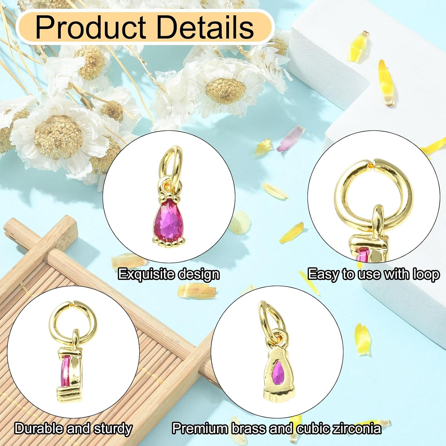KitBeads 20pcs Real Gold Plated Drop Charms Cubic Zirconia & Clear Crystal Teardrop Charms for Jewelry Making - Image 3