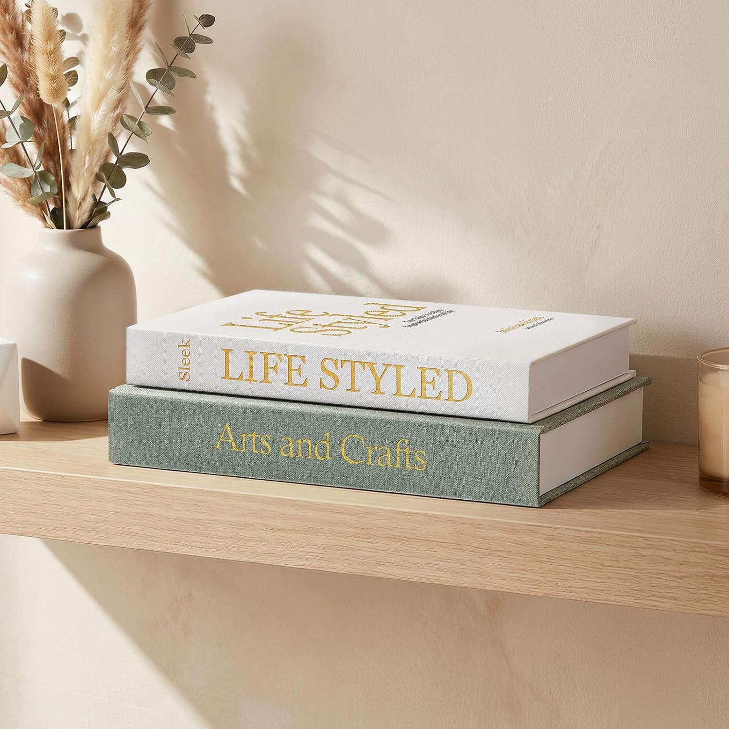 Decorative Faux Books for Home Decor: 2 Faux Books with Hidden Storage for Coffee Table Entryway Bookshelf Office, Gold-Embossed Book Set Aesthetic Storage Box Gift Idea