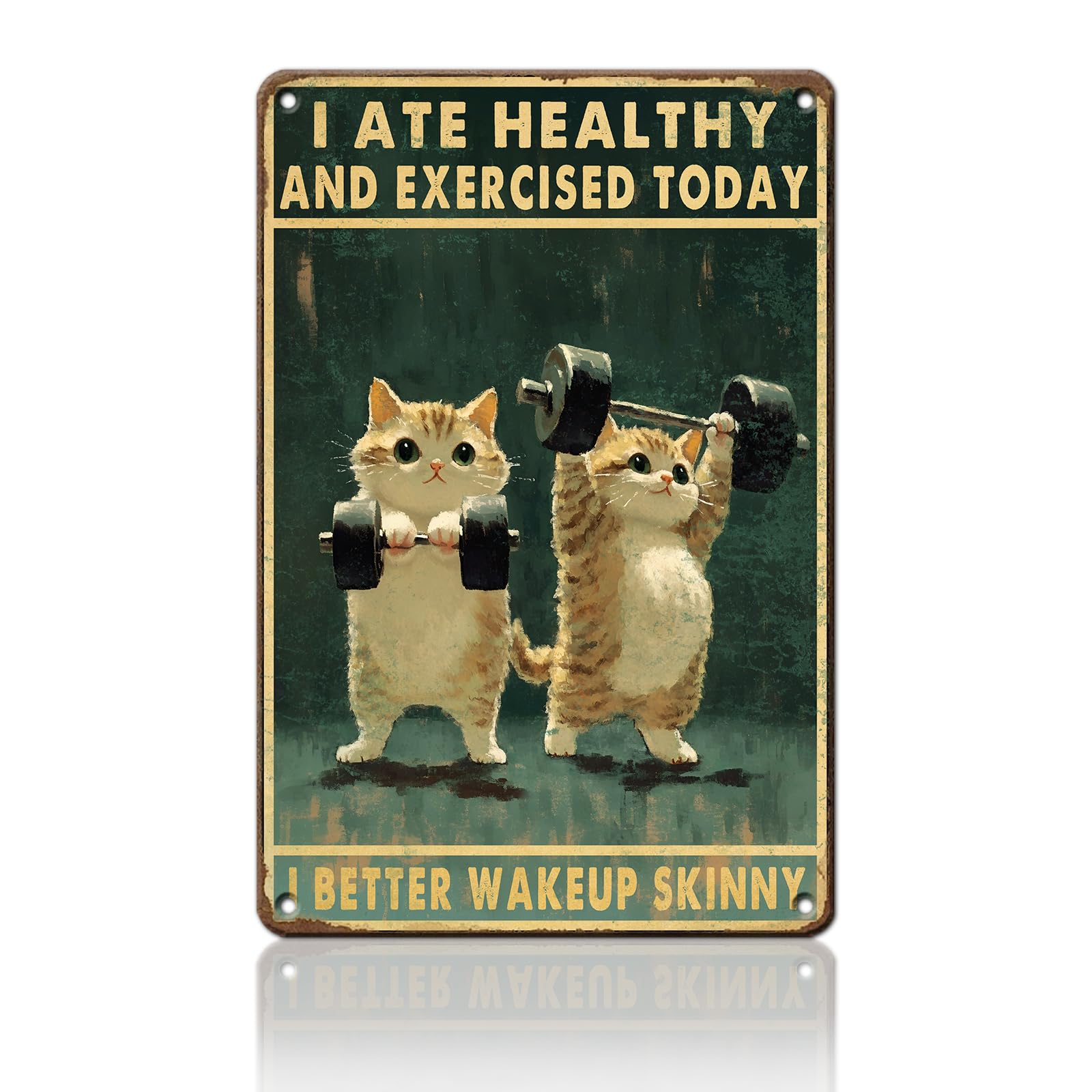 Anceky I Ateand Exercised Today I Better Wake Up Skinny Cat Sign Funny Metal Tin Sign Wall Decor for Home Bar Cafe Kitchen Garage 12×16 Inch