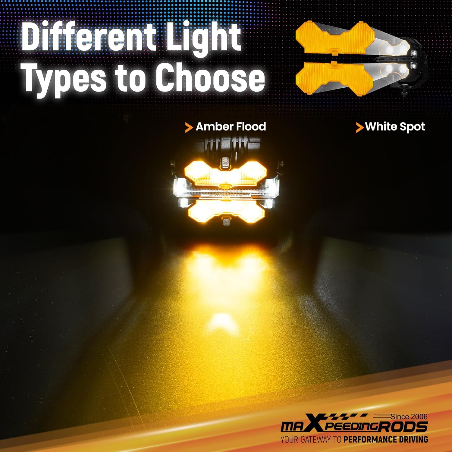 maXpeedingrods 7 Inch Square Amber Light Covers 4PCS Off-Road Light Cover Amber Flood Beam Swappable Offroad Lights Cap PC Protective Lens for 7" Auxiliary Driving LED Lights