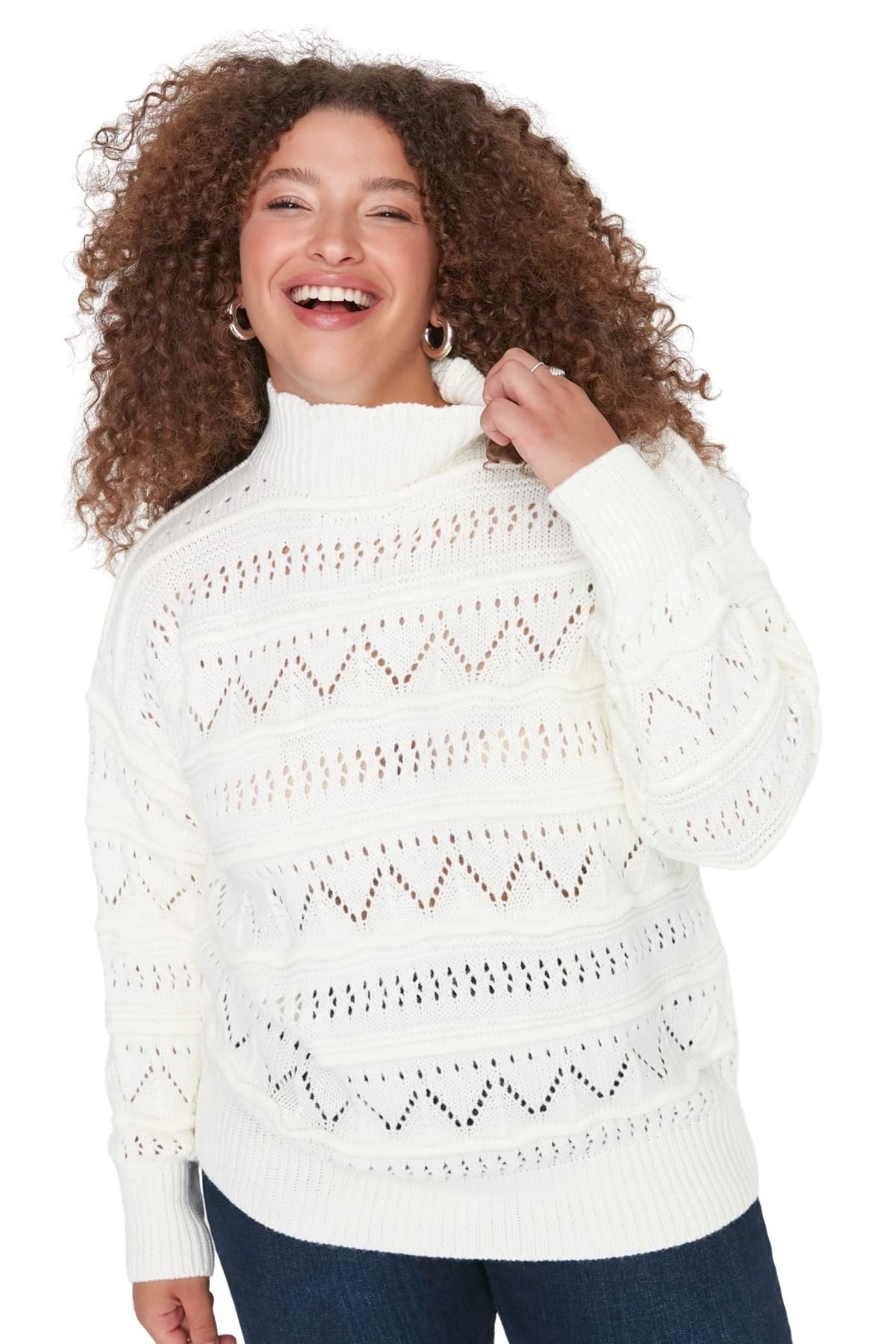 Trendyol Curve Pullover in Übergröße, Blau, Natur, XL Große Größen