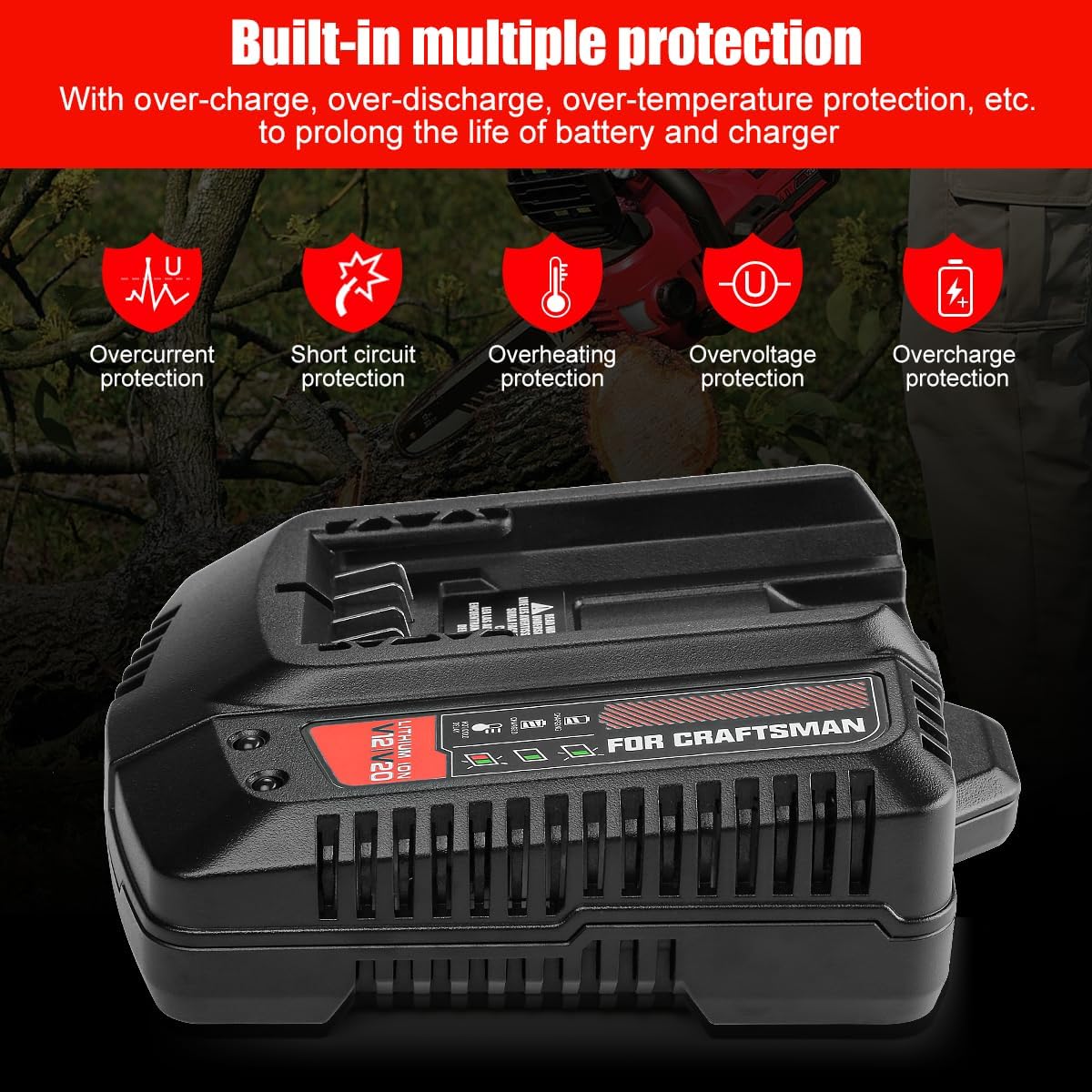 CMCB104 20V Charger Replacement for Craftsman 20V Battery Charger Compatible with Craftsman V20 Lithium Ion Battery CMCB201 CMCB202 CMCB204 CMCB205 CMCB206 Wall Mountable - Image 4