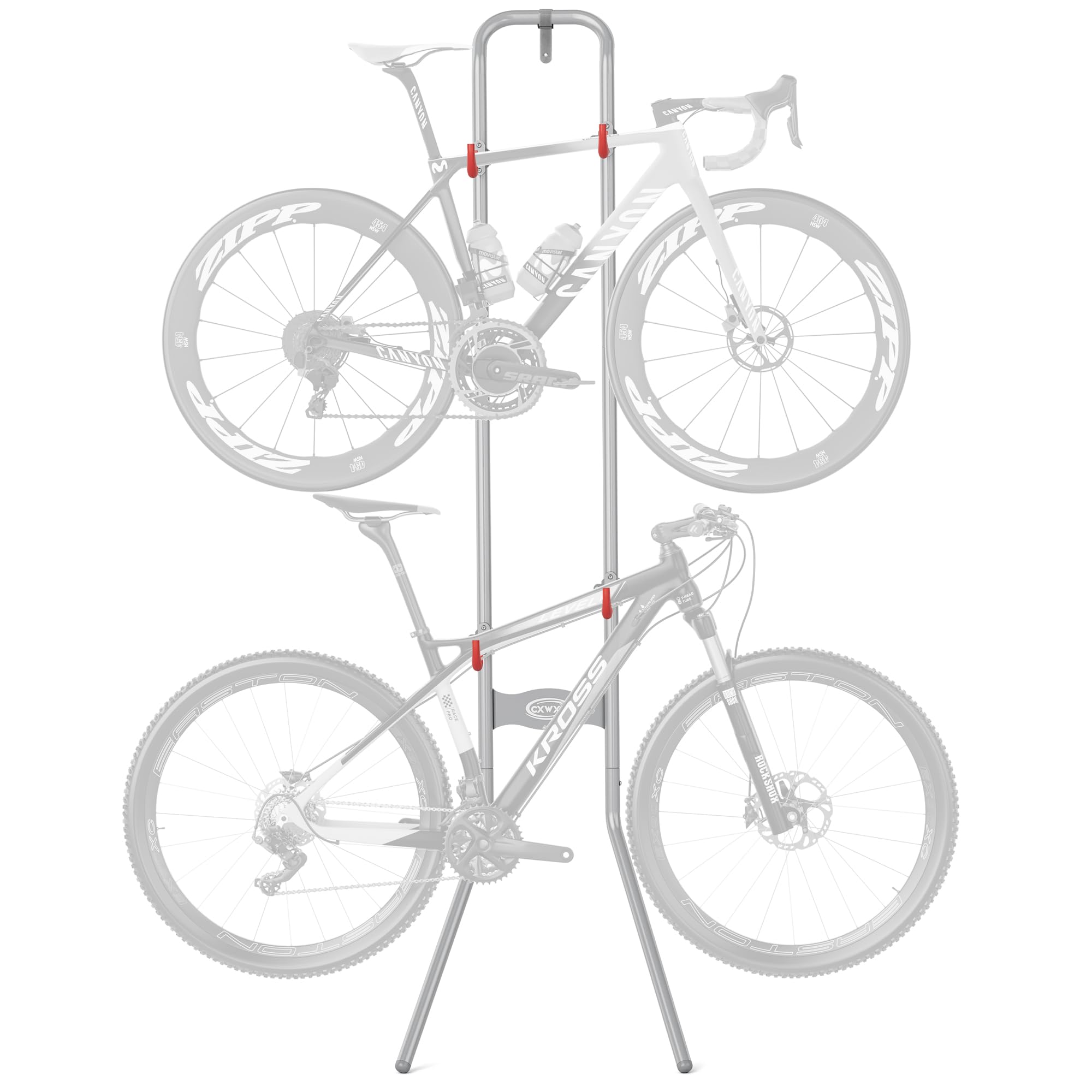 CXWXC Support Mural Vertical pour 2 Vélos, Rangement Vélo Gain de Place jusqu'à 54 kg, Porte-Vélo Réglable pour Garage & Appartement, VTT & Vélo de Route