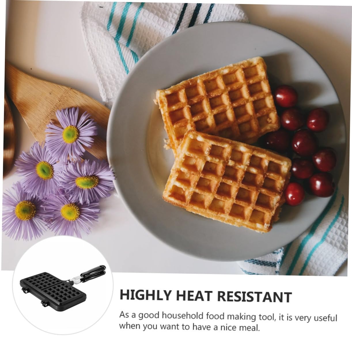 Cabilock Molde para Gofres de Silicona Antiadherente 20x20 Cm Resistente al Calor para Hornear Wafles Caseros Utensilio de Cocina para Niños y Familia Hogar