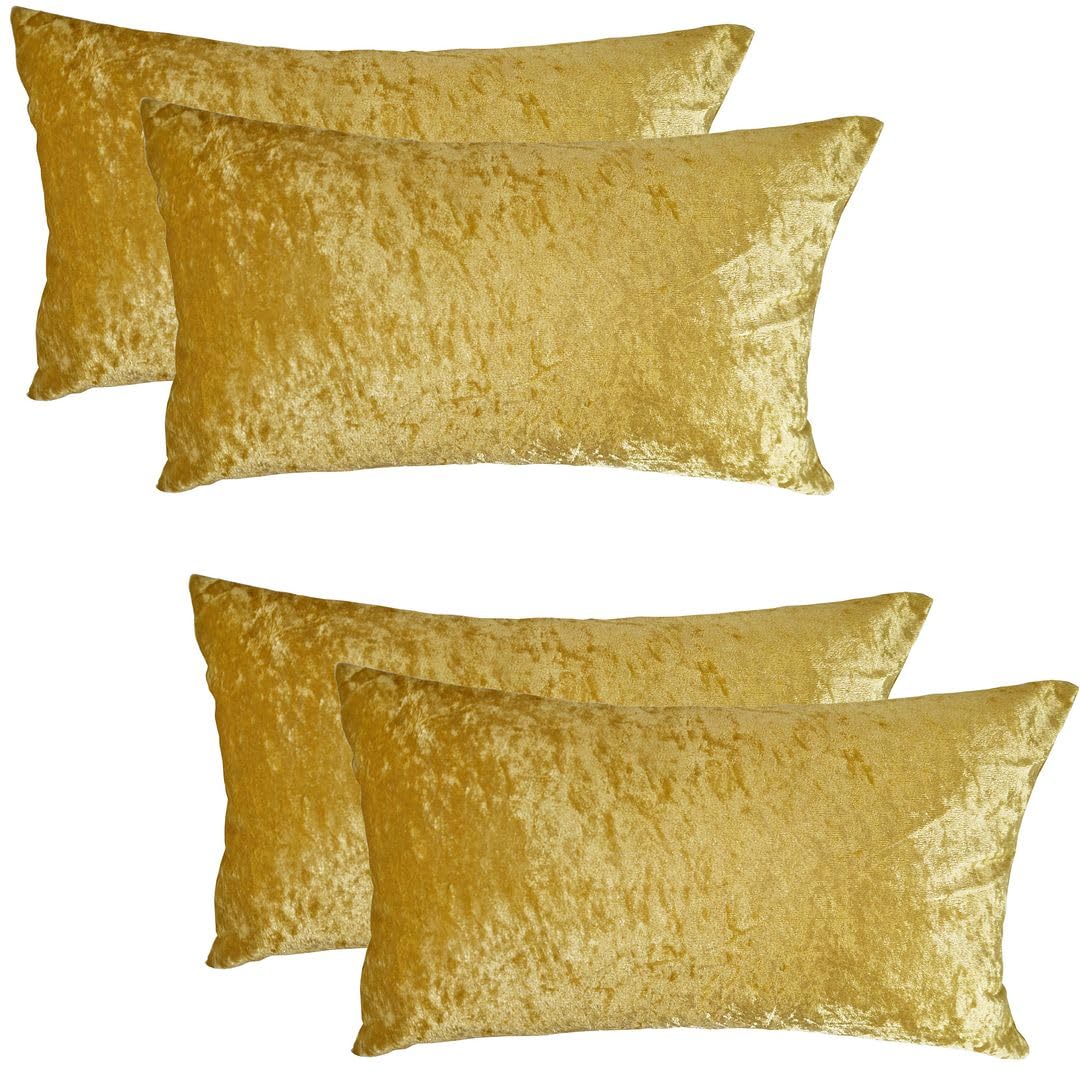 John Aird Set Of 4 Crushed Velvet Decorative Cushion Covers 12" x 20" (set of 4) (Ochre) — image 1
