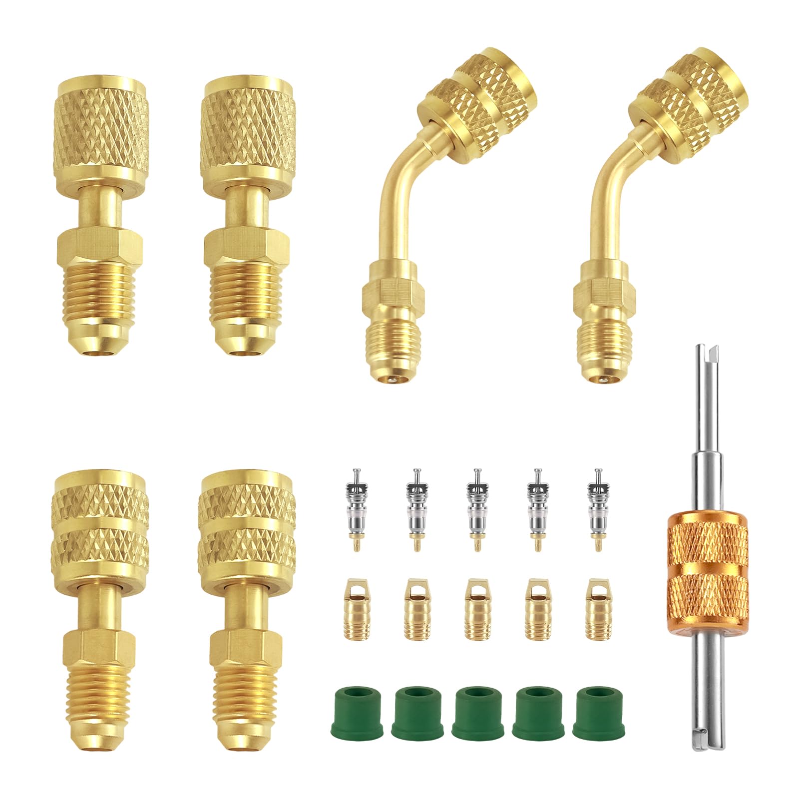 lasuroa 22 Pezzi Kit Adattatore R410A, Dritto e Angolato Adattatore Mini Split Connettori Attacco Femmina 5/16" e Attacco Maschio 1/4" per Condizionatori d'Aria HVAC Impianti di Refrigerazione