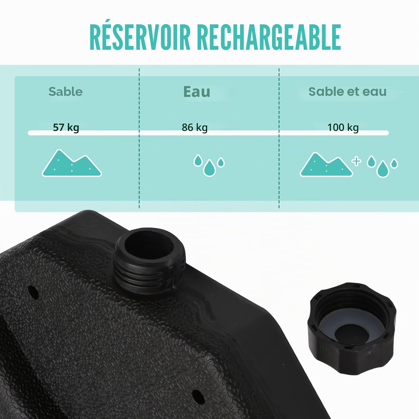 Lot de 4 Pieds de Parasol pour Parasol déporté, en Forme de Croix, Noir, 88 kg, remplissable d'eau ou de Sable