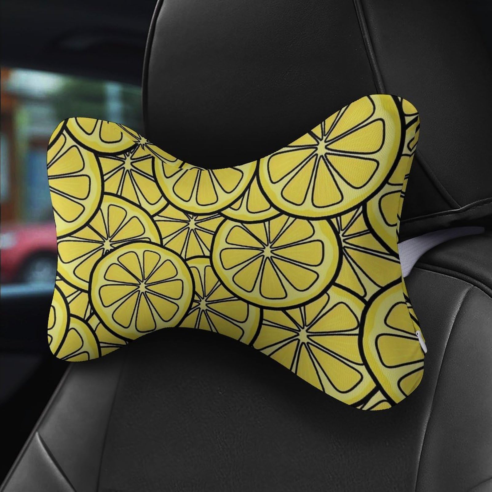 SMAZDFXX Lemon Slice Car Neck Pillow Set of 2 Car Seat Head Support Cushion Bone Pillows with Elastic Strap