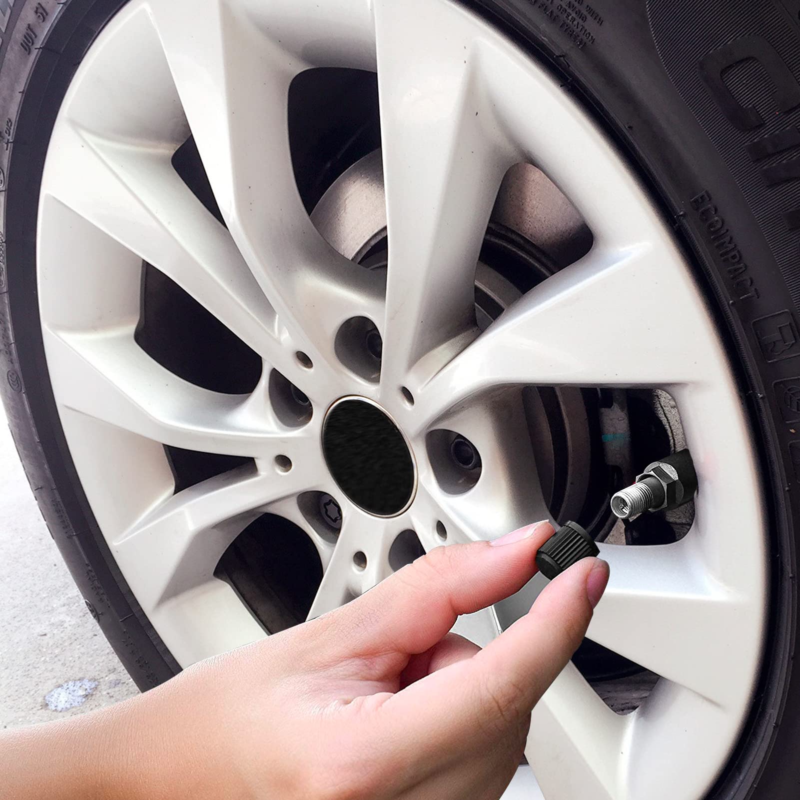 10 Tappi Per Valvole Pneumatici Auto - Nero Con Guarnizione In Gomma - Per Bici, Moto, Auto - Foto 4