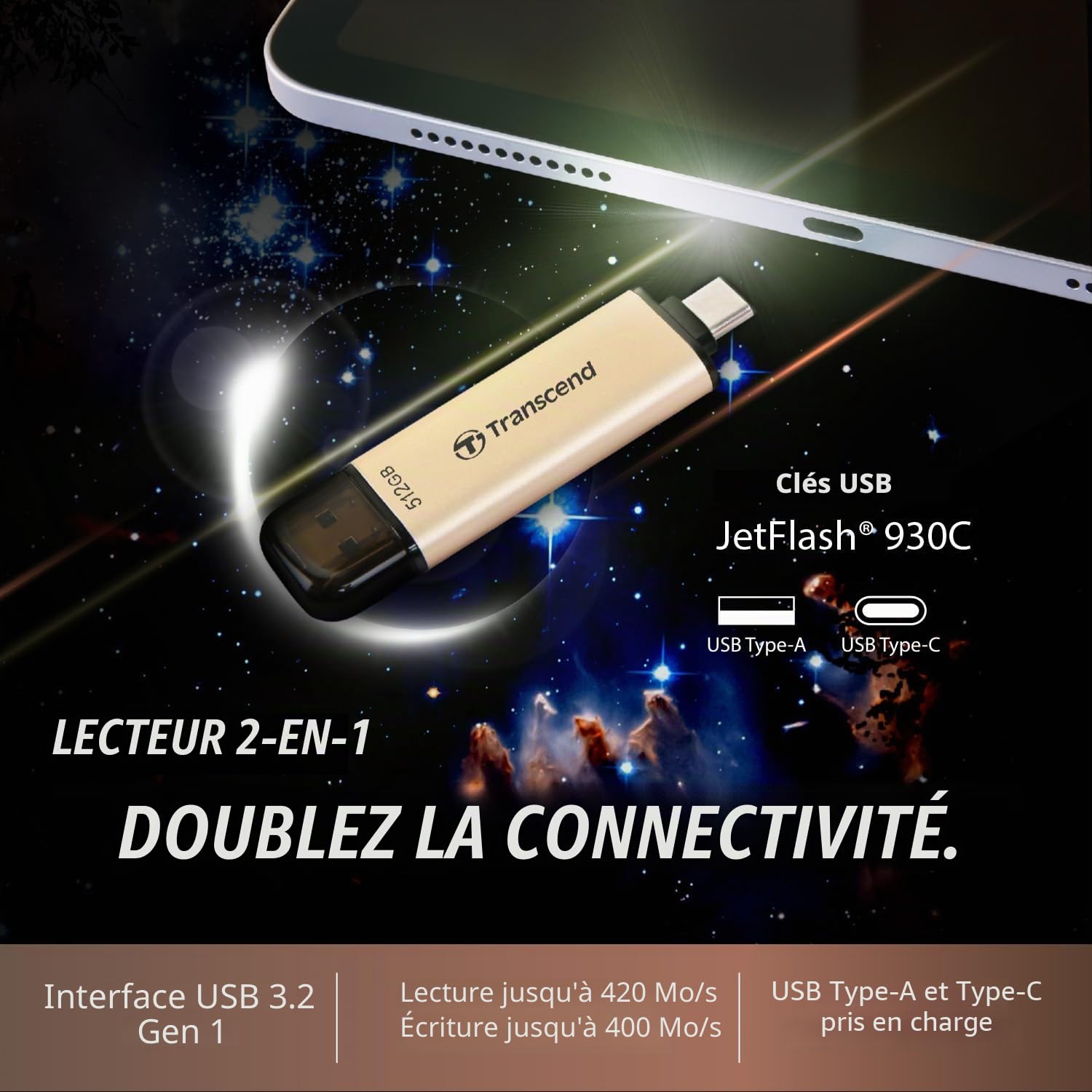 Transcend JetFlash 930C Clé USB 128Go USB 3.2 Gen 1, Or Rose - TS128GJF930C