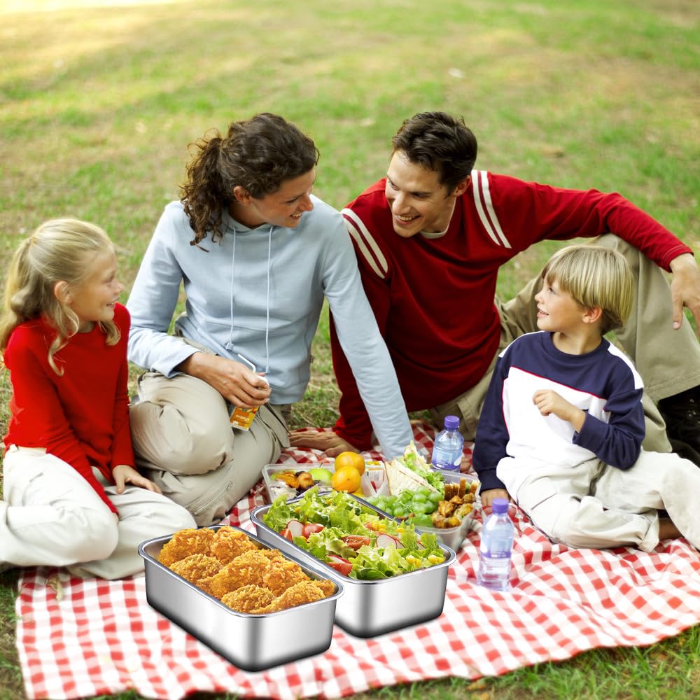 2 Contenitori Salvafreschezza in Acciaio Inox con Coperchio, 4500 ml, Contenitori per Alimenti Riutilizzabili con Coperchio per Ristorante, Cucina, Congelatore