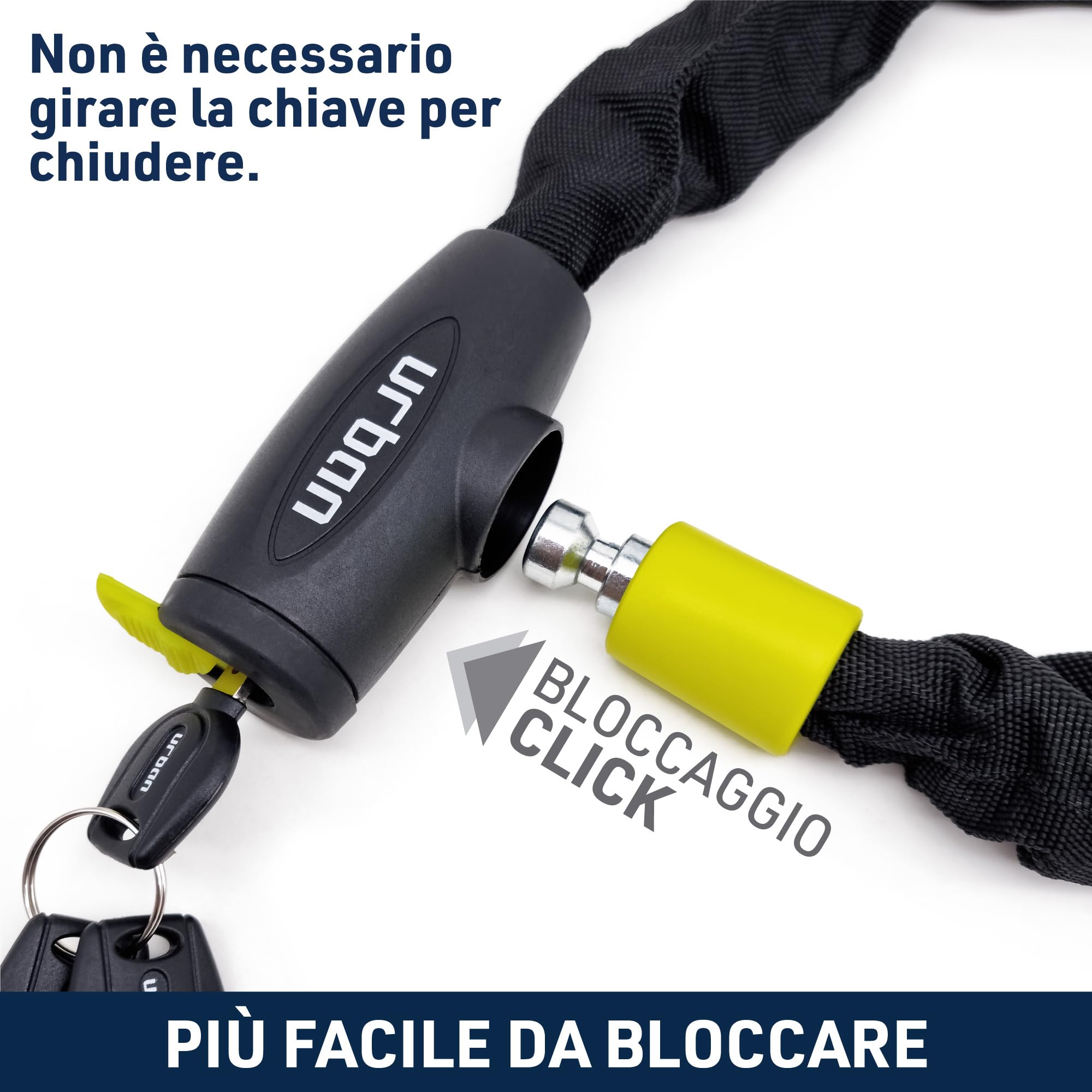 URBAN XK120 Lucchetto Bici Catena Alta Sicurezza Acciaio Cementato Antitaglio ø8mm Antifurto 120cm
