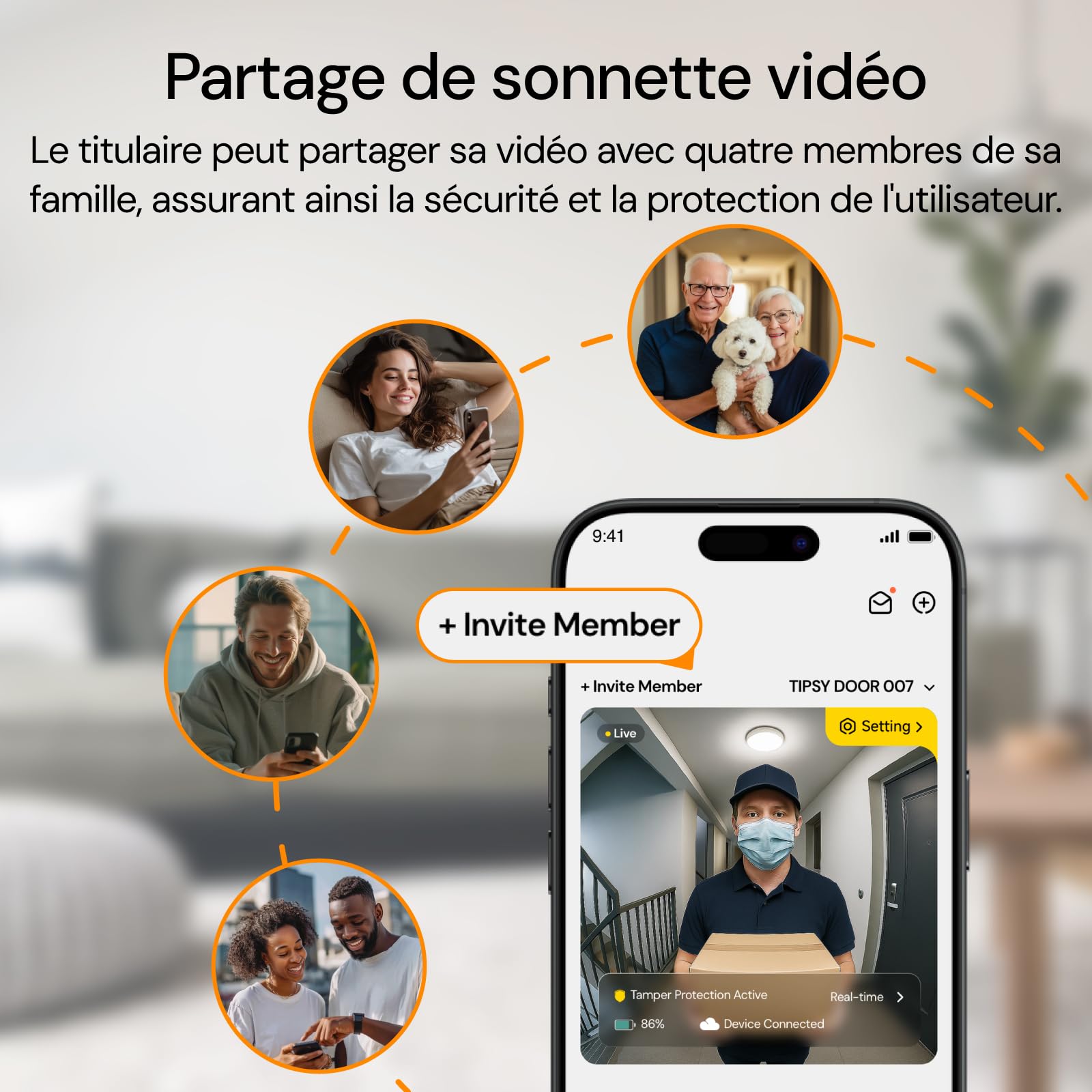 Sonnette sans fil avec caméra 1080P HDR WiFi 2.4/5GHz solaire Détection Humaine PIR Vision Nocturne Audio Bidirectionnel