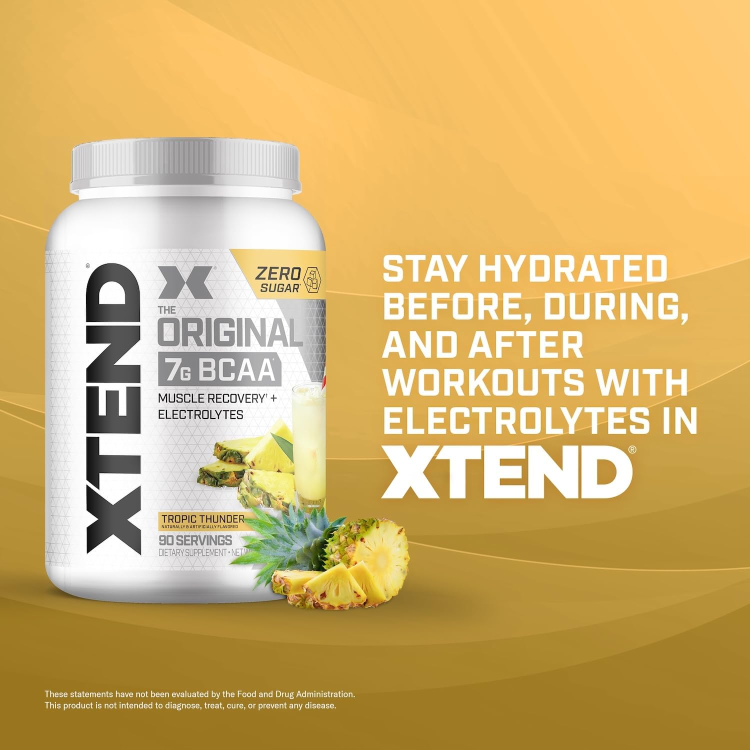 Xtend Original BCAA Powder, 7g BCAAs and 2.5g L-Glutamine for Muscle Recovery Hydration and Lean Muscle, Sugar Free Intra and Post Workout Drink with Electrolytes, Tropic Thunder, 90 Servings