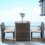 Giantex 3 PCS Cushioned Outdoor Wicker Patio Set Convention Bistro Set Garden Lawn Sofa Furniture (Brown)