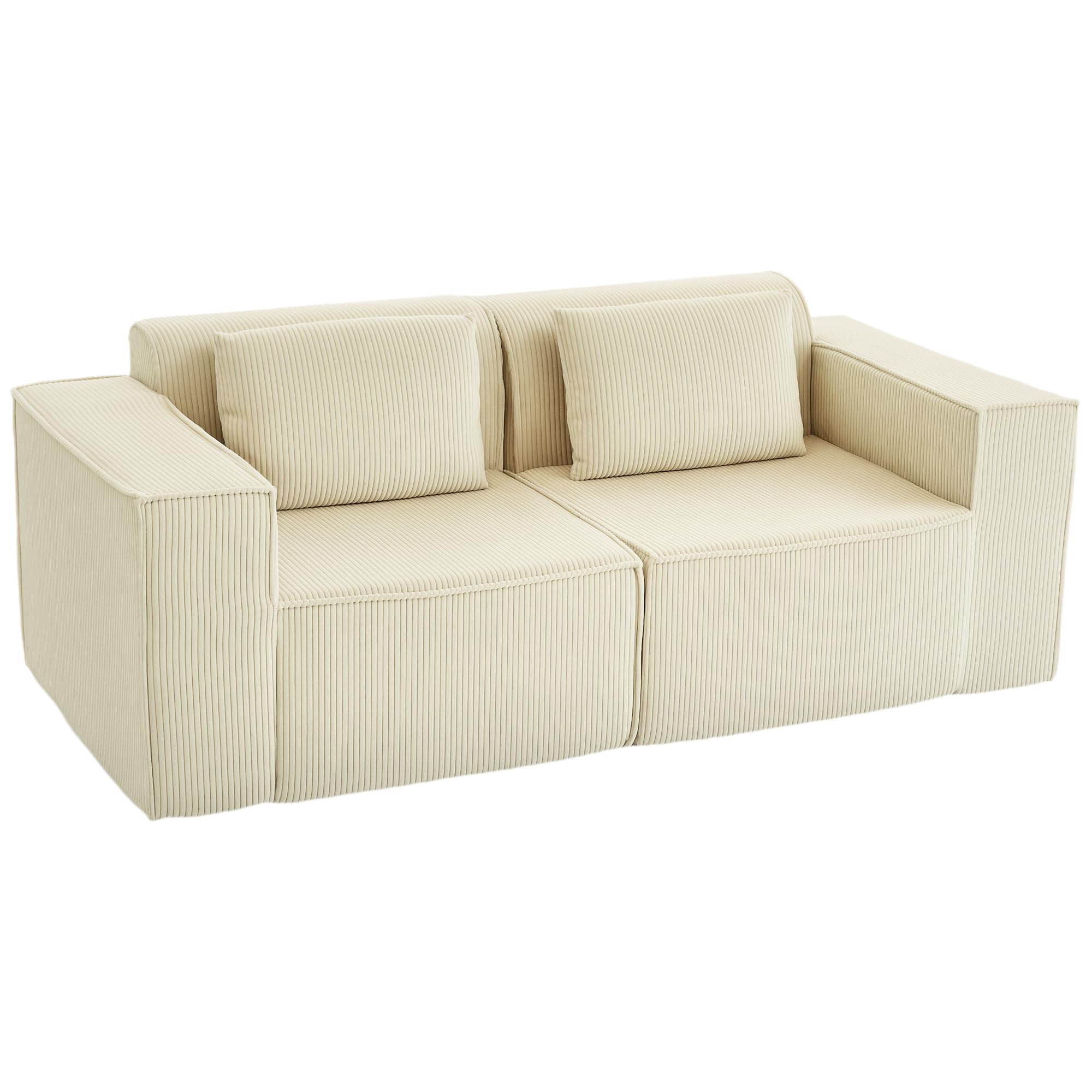 HOMCOM Divano 3 Posti Extra Profondo 65 cm Divanetto Modulare Beige | Senza Struttura, Imbottitura Spessa, Braccioli Larghi, 2 Cuscini, Sofà Moderno in Velluto a Coste, per Salotto e Soggiorno