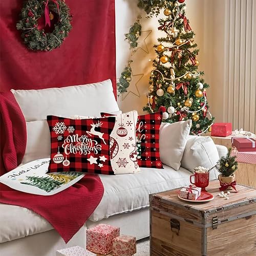 Miniatura 7 de 8 fundas de almohada navideñas de 18 x 18 pulgadas, fundas de almohada modernas de Navidad de granja, fundas de cojín decorativas de Navidad para el