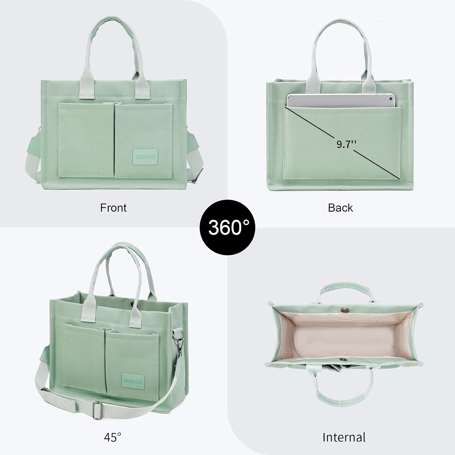 Small Tote Bags for Women Canvas Tote Bag with Zipper Satchel Crossbody Bag Work Travel Shoulder Handbags with Pockets - Image 5