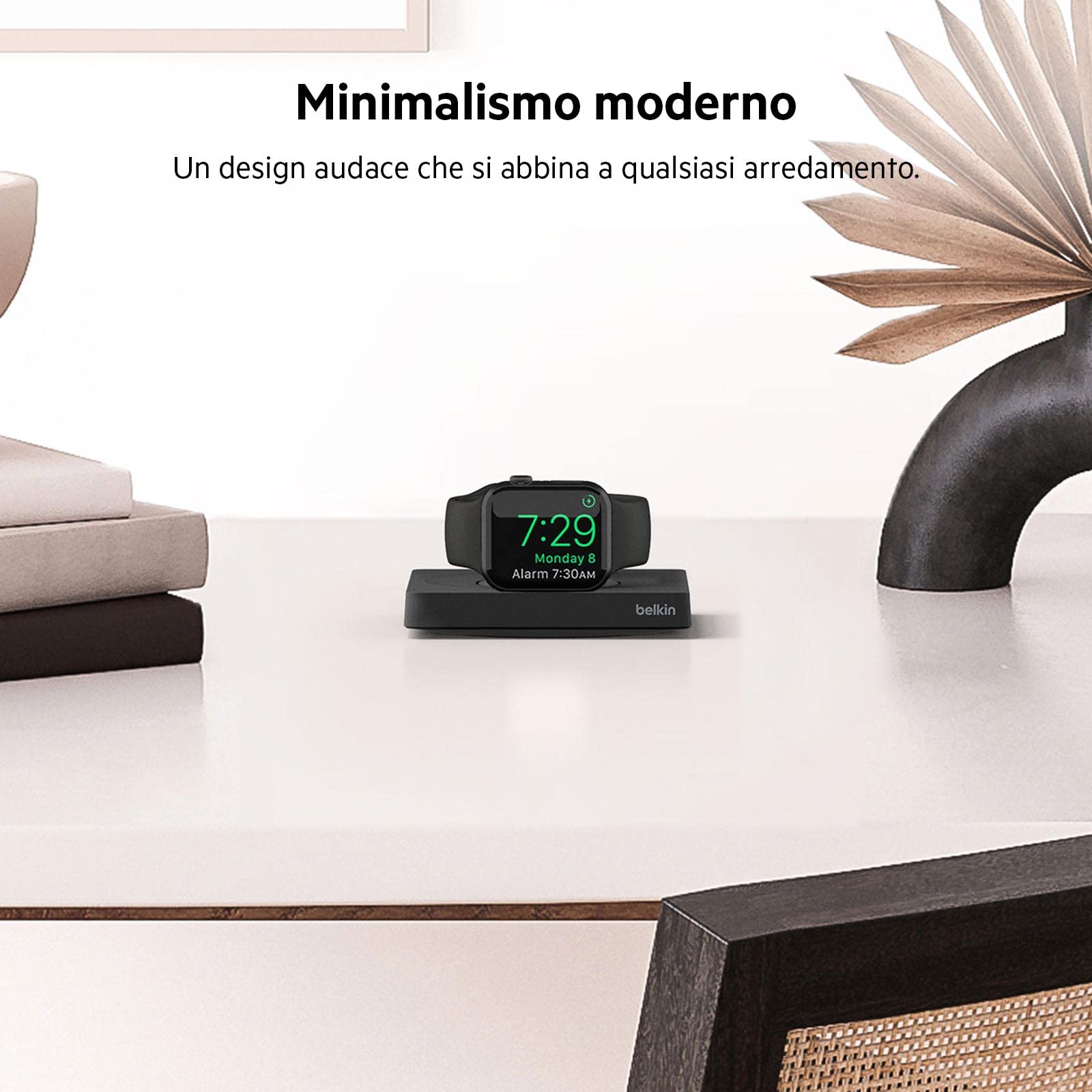 Belkin Caricabatteria per Apple Watch, Tappetino di ricarica wireless rapida da viaggio certificato MFi, modalità Notte, design minimalista, cavo USB-C incluso, Apple Watch Series 8, 7, 6, 5, Ultra