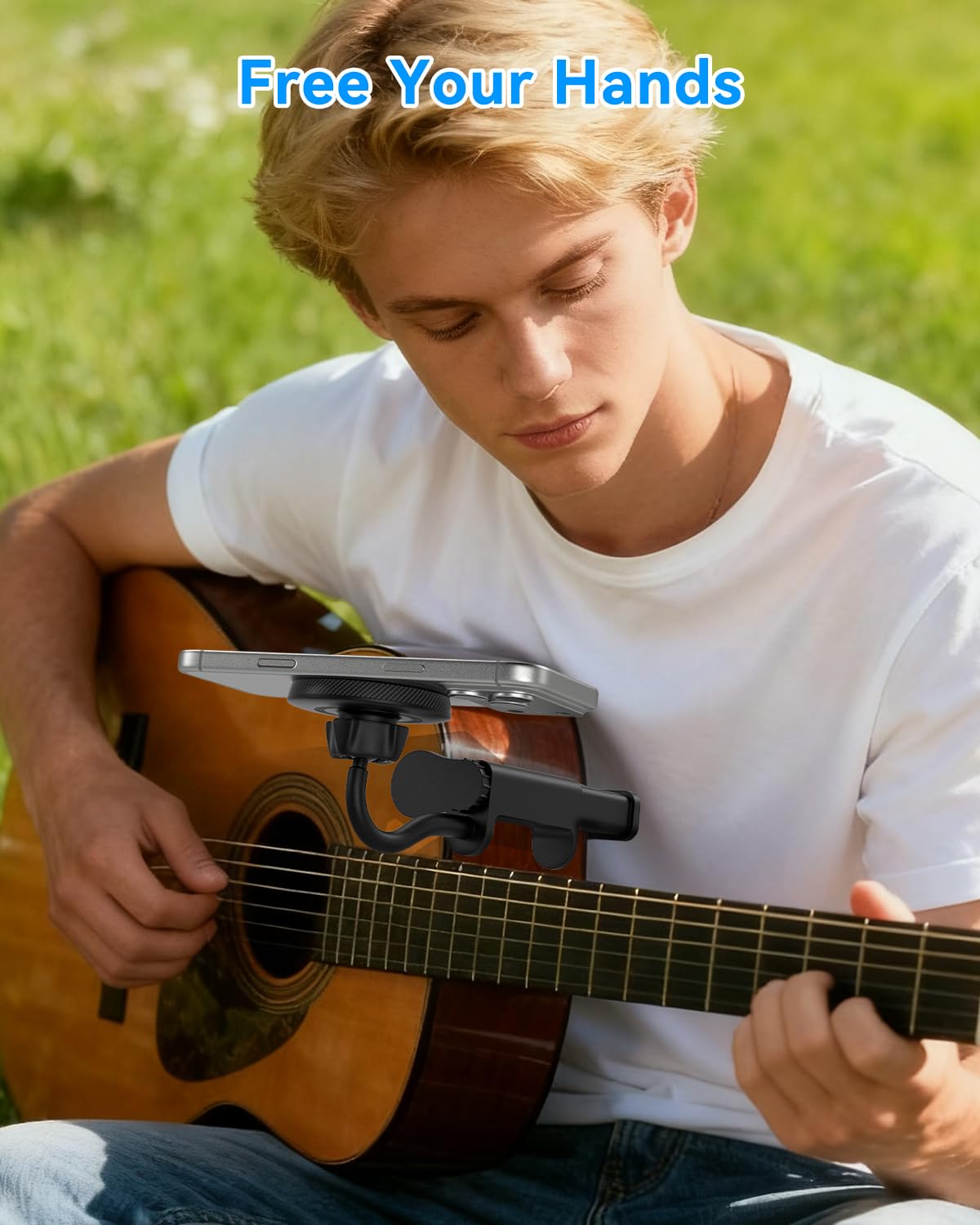 Supporto Magnetico per Telefono a Chitarra, Supporto Universale per Smartphone per Chitarra, Basso,Ukulele, Regolazione 360°, Ideale per Registrazioni Video/Streaming Live/Insegnamento Online