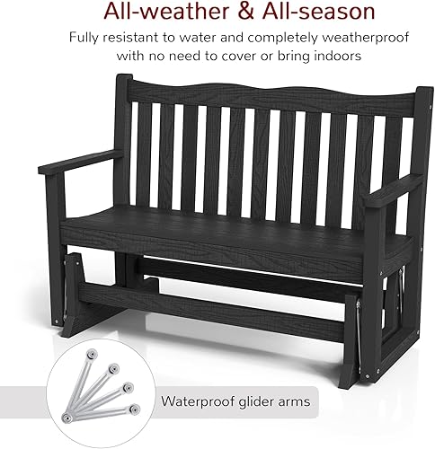 Miniatura 4 de Stoog Banco de columpio para exterior, todo clima HIPS con capacidad para 2 personas, banco de columpio de patio con capacidad de peso de 363 kg,