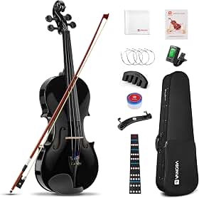 Vangoa Conjunto de violino para iniciantes 4/4, tamanho completo, violino acústico para adultos, adolescentes e crianças acima de 11 anos, conjunto de violino para iniciantes (com estojo rígido