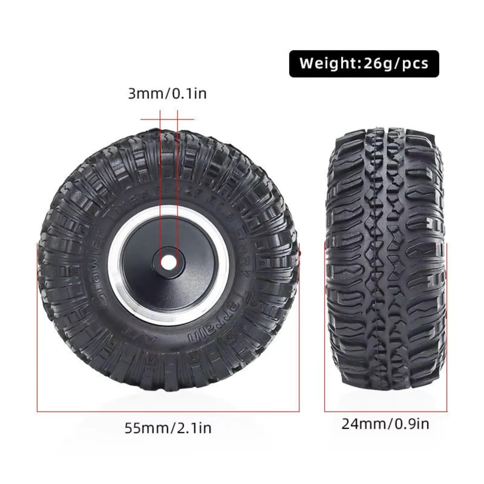 Neumático RC para TRX4M para SCX24 para AX24 para FCX24 1/18 1/24 Juego Ruedas Y Neumáticos Metal Beadlock 55 Mm Y 1 Pulgada Coche RC Crawler Piezas De Actualización Y Accesorios