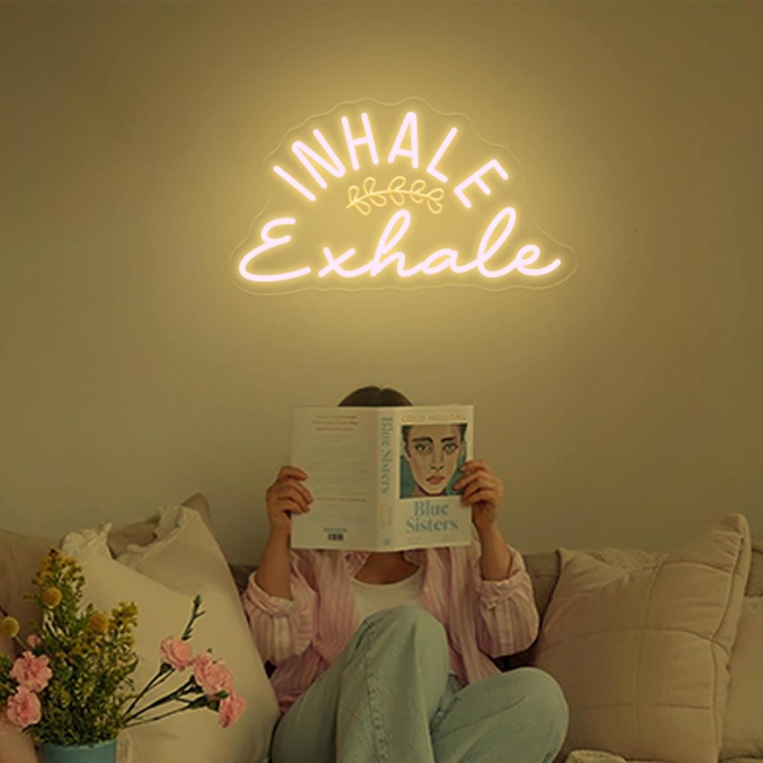 Inhale Exhale Neon Sign, LED Wall Art for Fitness & Yoga Studio, Meditation, Pilates, Mindfulness Office, Gym, Wellness Room, Yoga Room Decor 15" x 8.7"