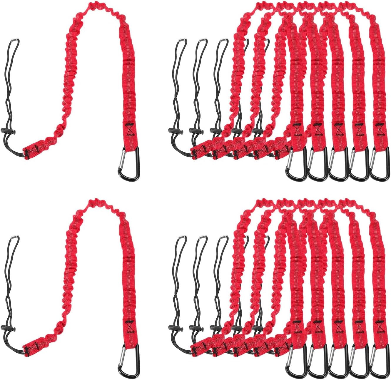 MECCANIXITY Retractable Tool Lanyard 3.6ft with Single Aluminum Buckle and Adjustable Loop End, Maximum Weight Limit 10KG / 22lb, Safety Fall Protection Tools Leash, Red 12 Pack
