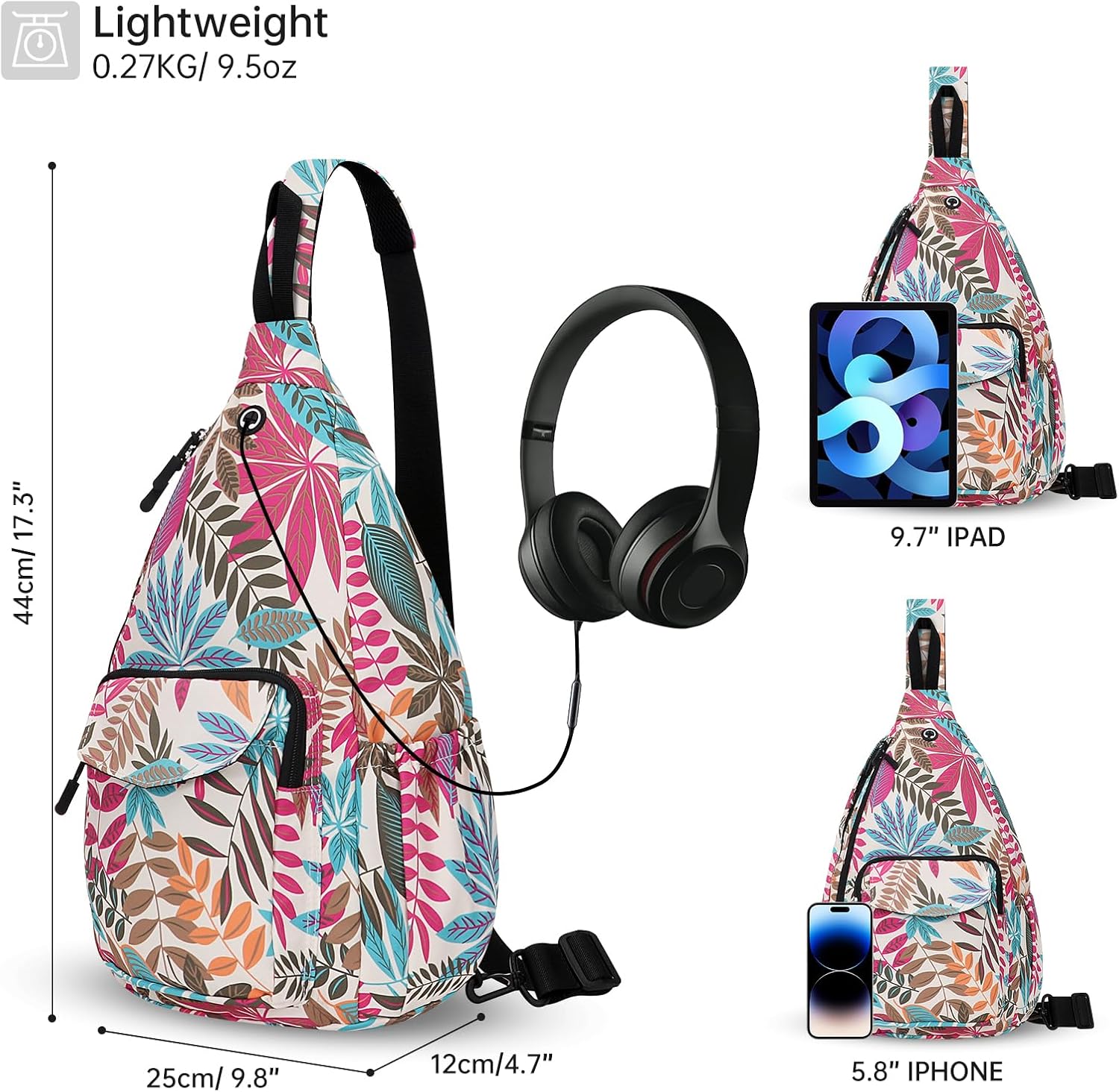 Convertible Sling Backpack Crossbody Chest Bag for Women Men Left and Right Shoulder Purse Water Repellent Gym Daypack