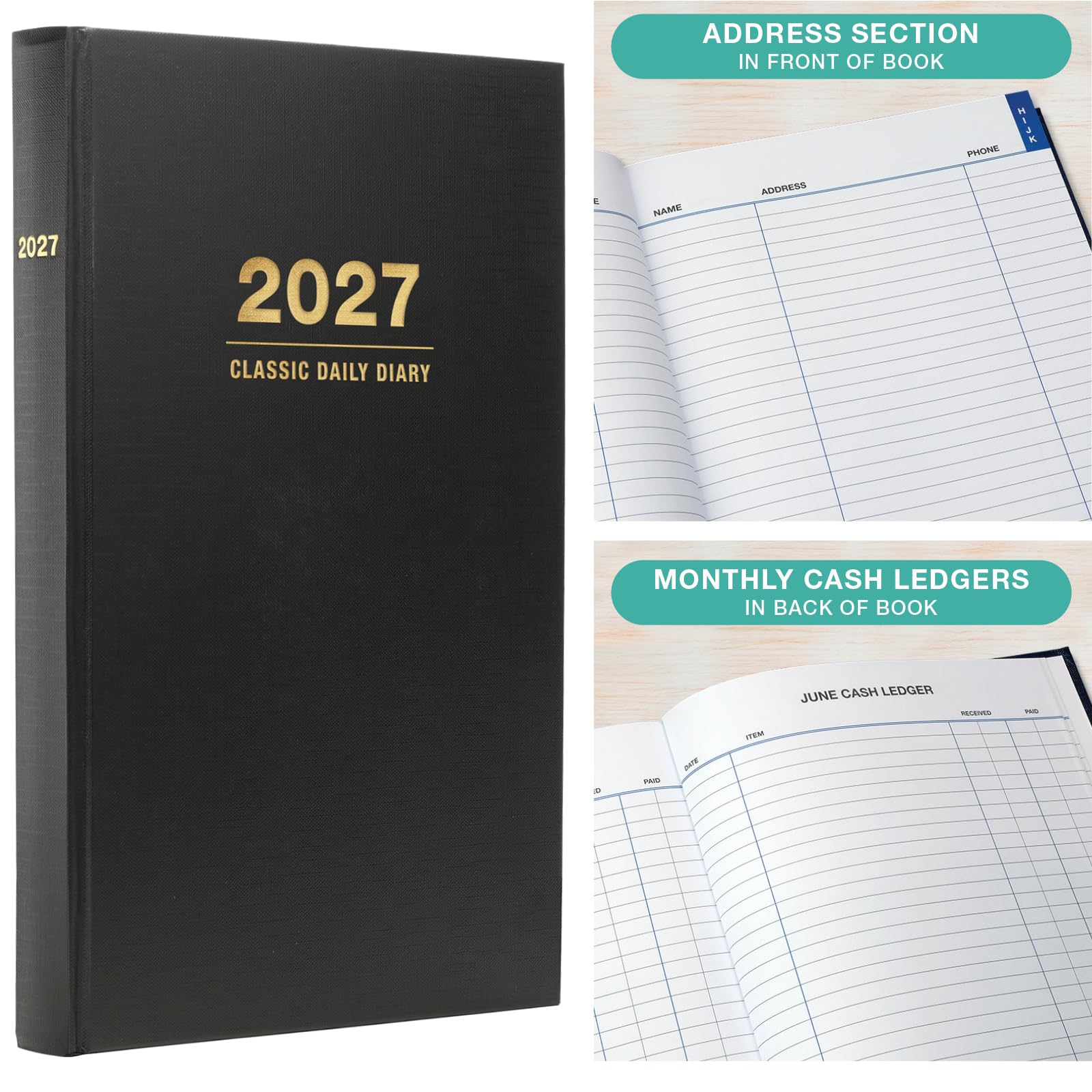 Excello, agenda giornaliera 2027, con copertina rigida, 20,3 x 31,8 cm