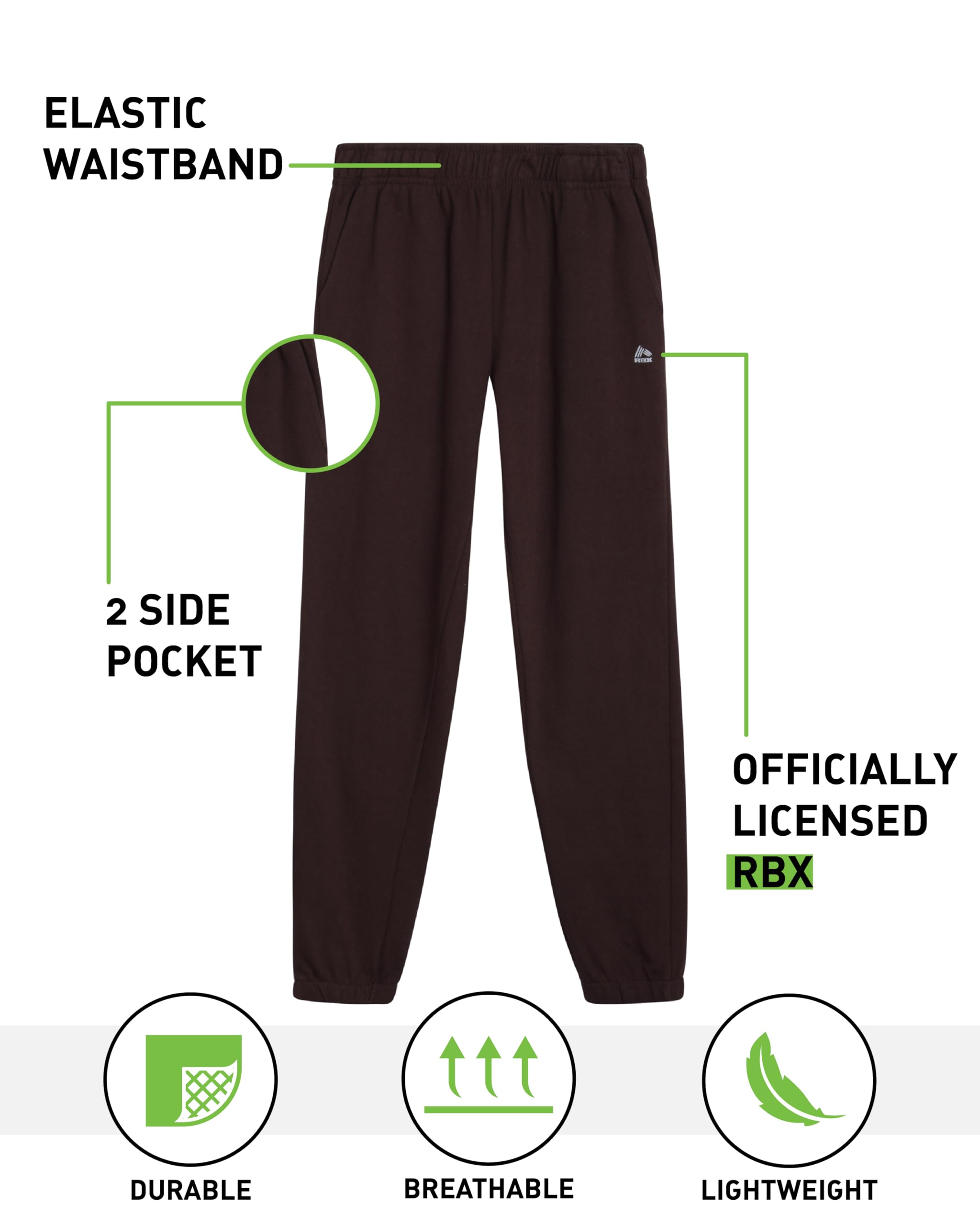 RBX Boys' Active Sweatpants - 2 Pack Performance Fleece Basic Jogger Track Pants - Athletic Pants for Boys (Sizes: 8-16), Size 10/12, Bone Brown Cargo