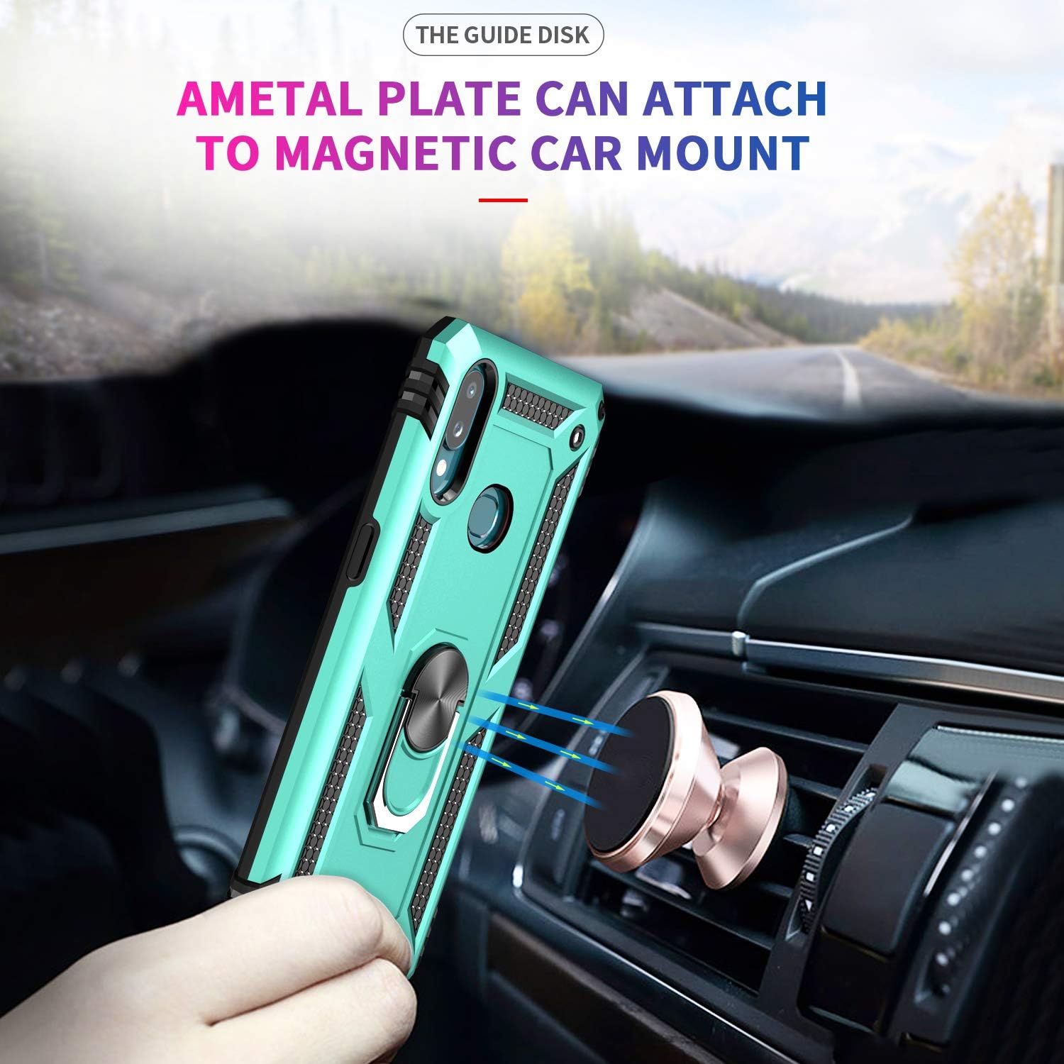 LeYi Compatible for Samsung Galaxy A10S Case (Not Fit A10) with Tempered Glass Screen Protector [2 Pieces], Military-Grade Protective Phone Case with Car Ring Holder Kickstand for Samsung A10S, Mint