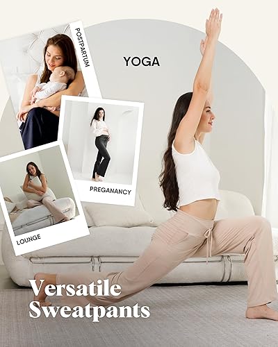 Miniatura 4 de ZOOSIXX Pantalones de yoga para mujer, pantalones de pierna ancha, holgados, casuales, holgados, holgados, holgados, de cintura alta, pijamas