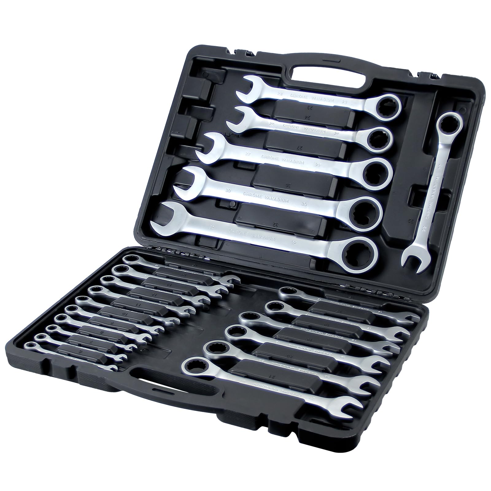 Juego de llaves de carraca Walter STAHL, 22 piezas, llaves combinadas de 6 a 32 mm, para reparación de bicicletas, reparación de coches, 72 dientes, rango de giro de 5°, acero Cr-V