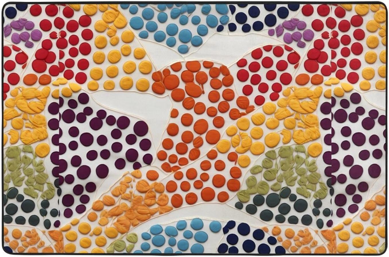 Rainbow Polka Dot Stitch Pattern Anti-Slip Floor mat Carpet Rug 36"x24" for Living Room Office Coffee Table Bed Balcony