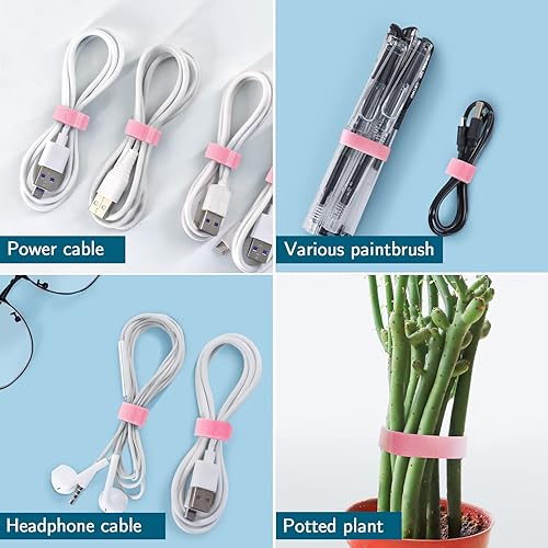 Miniatura 3 de YOVXLO - 50 bridas reutilizables de 6 pulgadas, lazos de sujeción ajustables, paño de microfibra para gestión de cables de conexión de computadora