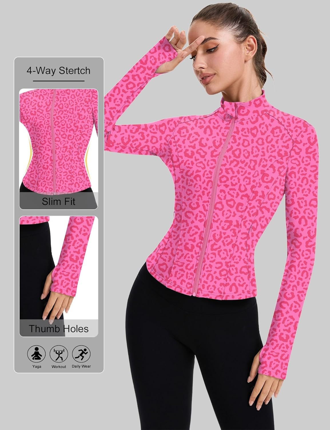 ZHENWEI Workout Jackets for Women Full Zip Up Cropped Athletic Long Sleeve Lightweight Slim Fit Running Tops with Pockets