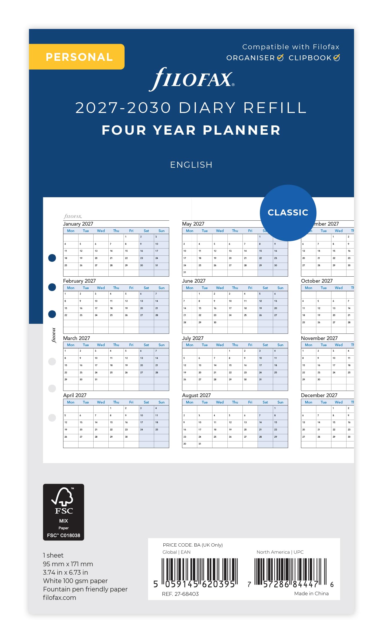 Filofax Personal Four Year vertical Planner 2027-2030 27-68403