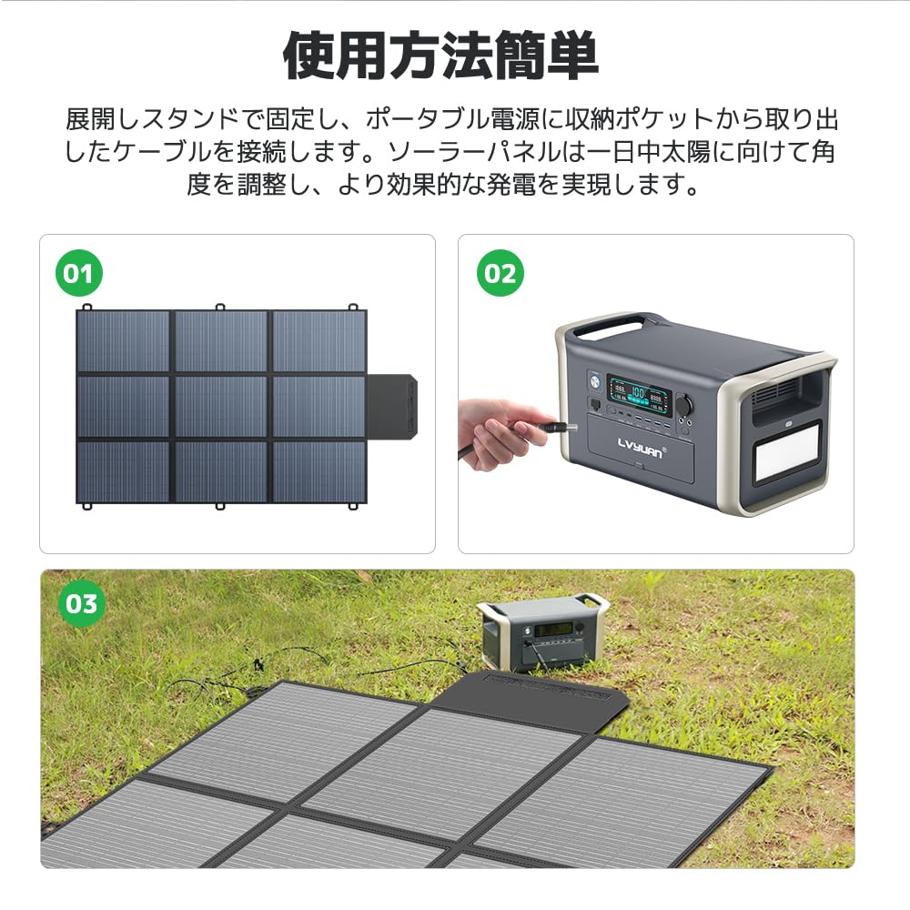 LVYUAN 400W 折り畳み式ソーラーパネル 超軽量薄型 IP64防水