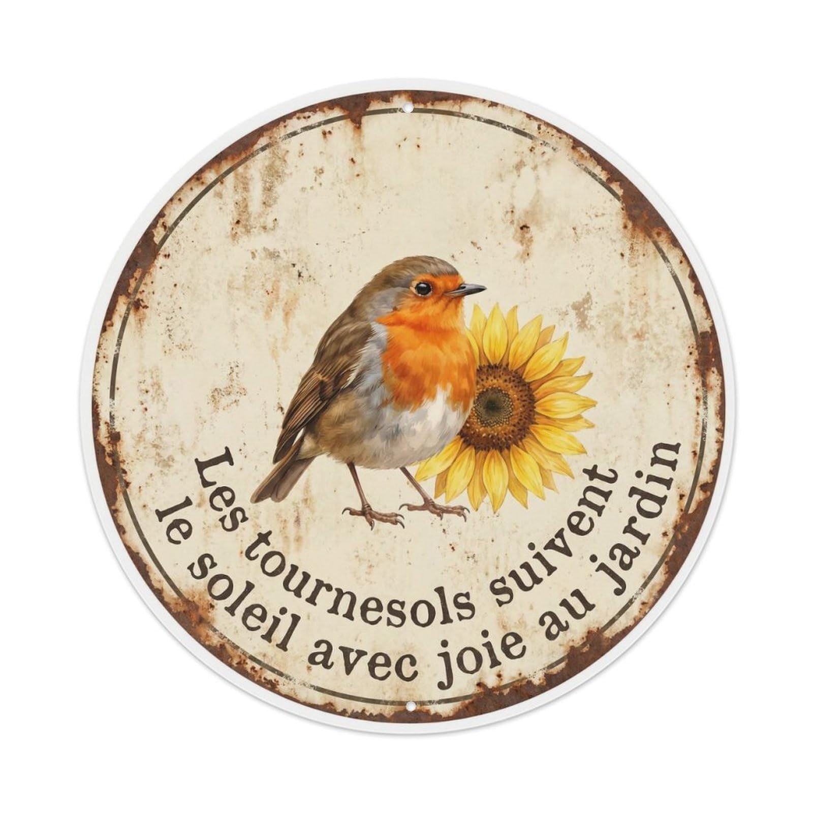 Robin Bird Garden Quote Sunflower CircleMetal Tin Sign