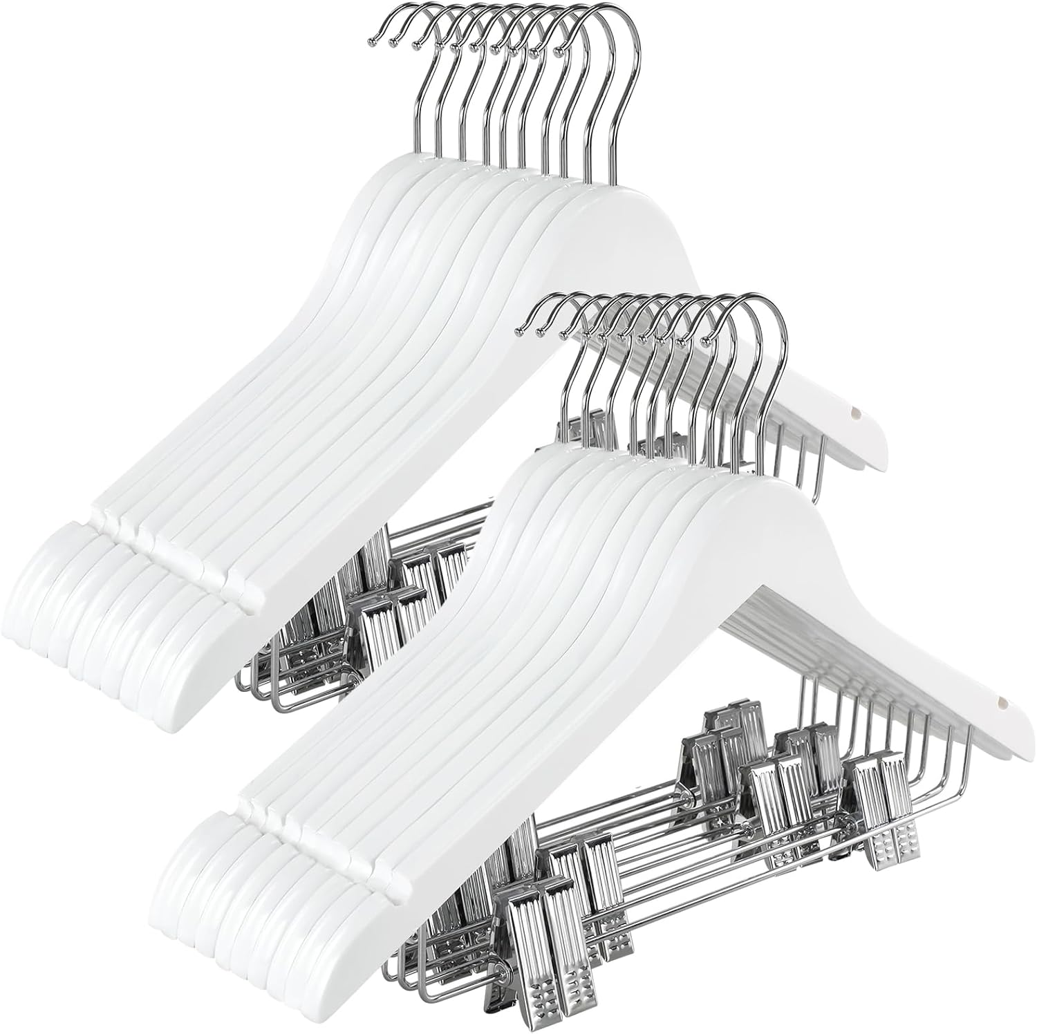 TOPIA HANGER Wooden Suit Hangers with Adjustable Metal Clips (10 Pack), Solid Wood Clothes Hangers, 360° Swivel Hook, Premium Pants Hangers for Clothes Coat, Jeans, Blouse- Cherry CT28M