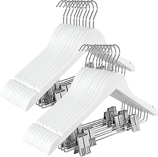 TOPIA HANGER Wooden Suit Hangers with Adjustable Metal Clips (20 Pack), Solid Smooth Wood Clothes Hangers, 360° Swivel Hook, Premium Pants Hangers for Clothes Coat, Jeans, Blouse-White,CT28W20