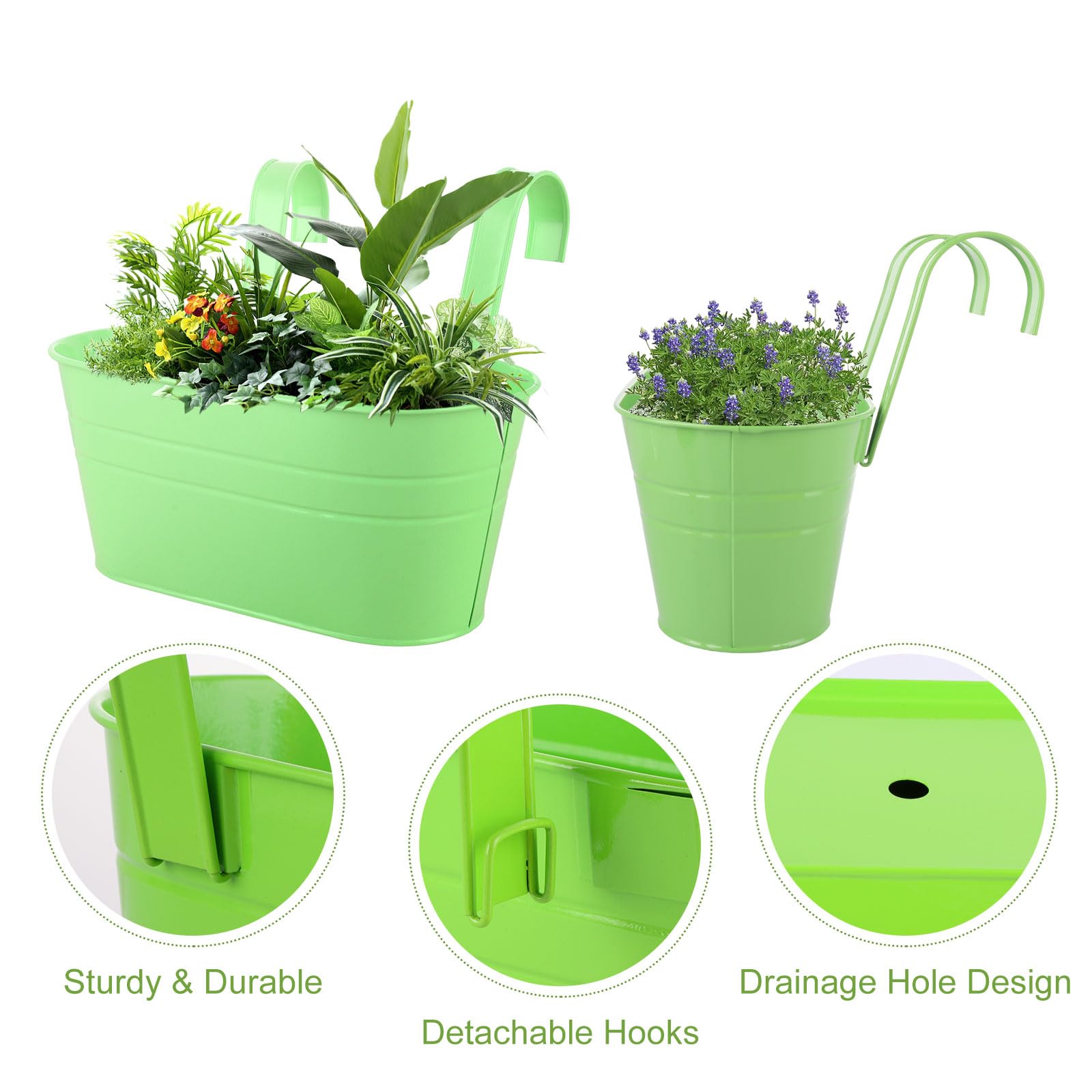 APACALI 8 Pack Hanging Plant Pot, 27cm Balcony Planters for Railing, Over Fence Planters with Detachable Hooks, Hanging Planters Outdoor, Hanging Flower Pots for Fence Garden Home Decor, 4 Colours - Image 3