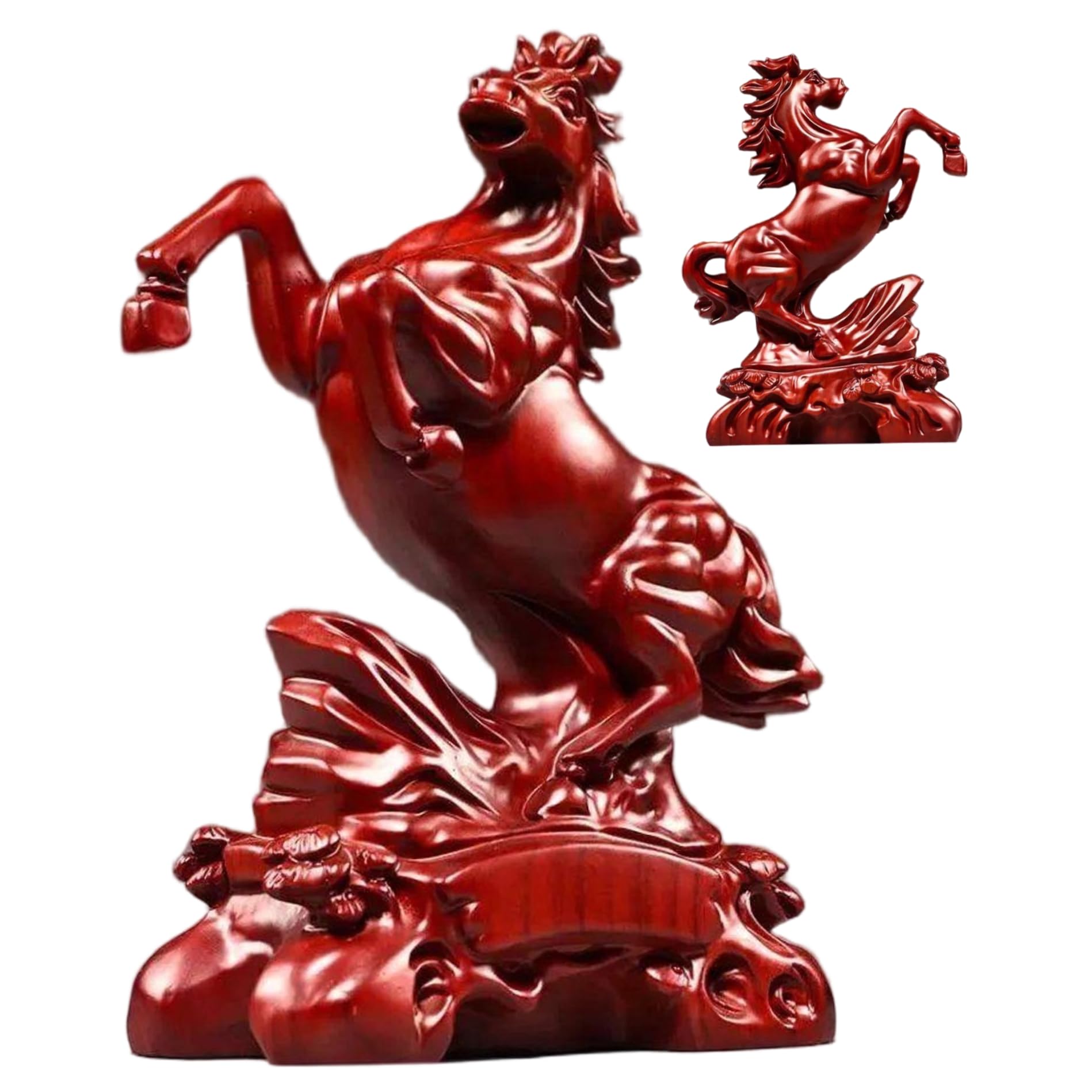 Statue de cheval en bois rouge pour décoration de maison et bureau de style asiatique