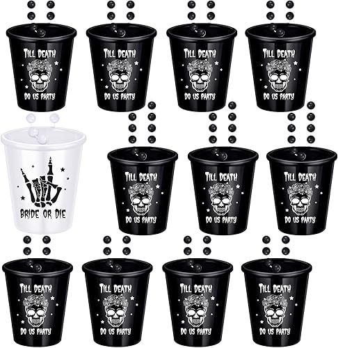 Kigeli 12 piezas de collar de cuentas de vidrio de chupito de novia o muerte para despedida de soltera, Halloween, hasta la muerte, haznos fiesta,