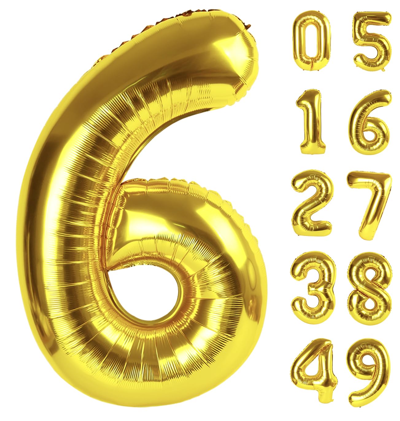 40 Inch Gold Mylar Foil Number 6 Birthday Balloon, Digital Balloons for 6 16 Boy Girl Party Decorations Supplies, Big Helium Balloon Numbers for 26 36