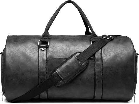 Carry on Garment Bags for Travel Leather Garment Duffle Bag Convertible Mens Suit Travel Bags with Shoe Compartment,Waterproof,Perfect for Business Travel/Husband Gifts Black