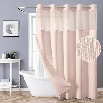 eachope No Hook Slub Textured Shower Curtain with Snap in Liner,Blush,71x74