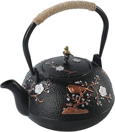 Vista 16 de Tetera SECHUDO de hierro fundido para estufa, segura con revestimiento interior esmaltado, hermosa tetera japonesa con infusor de acero inoxidable